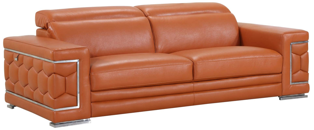 HomeRoots 89' Sturdy Camel Leather Sofa