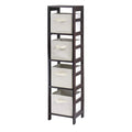Winsome Wood Capri Wood 4 Section Storage Shelf with 4 Beige Fabric Foldable Baskets