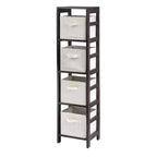 Winsome Wood Capri Wood 4 Section Storage Shelf with 4 Beige Fabric Foldable Baskets