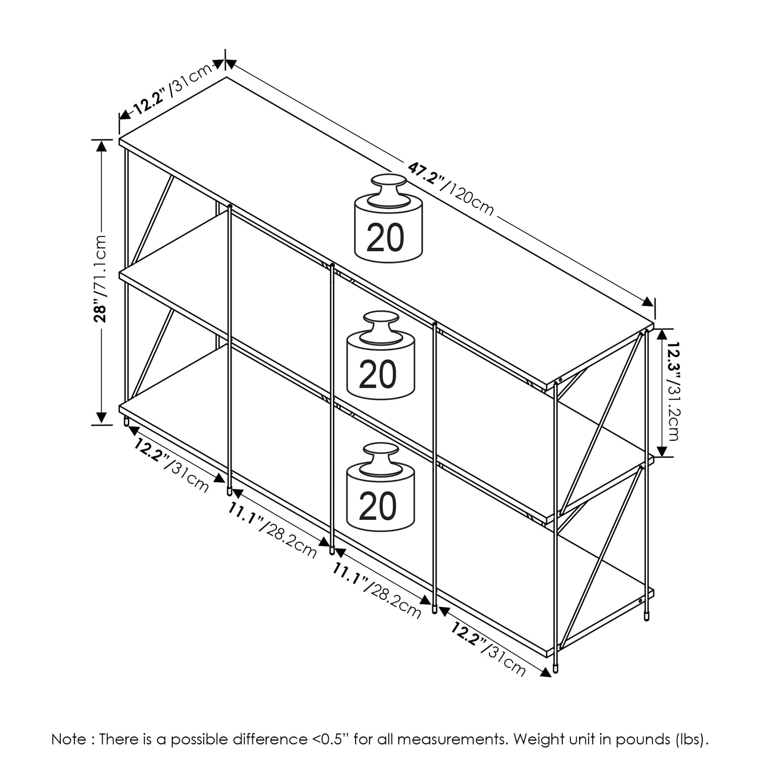 Furinno Besi 4 X 2 Multipurpose Shelf Display Rack With Metal Frame, Walnut Cove