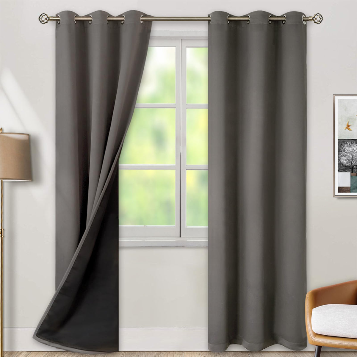 Bgment Grey Blackout Curtains 84 Inches Long 2 Panels Set For Living Room, Thermal Insulated 100% Light Blocking Curtains & Drap
