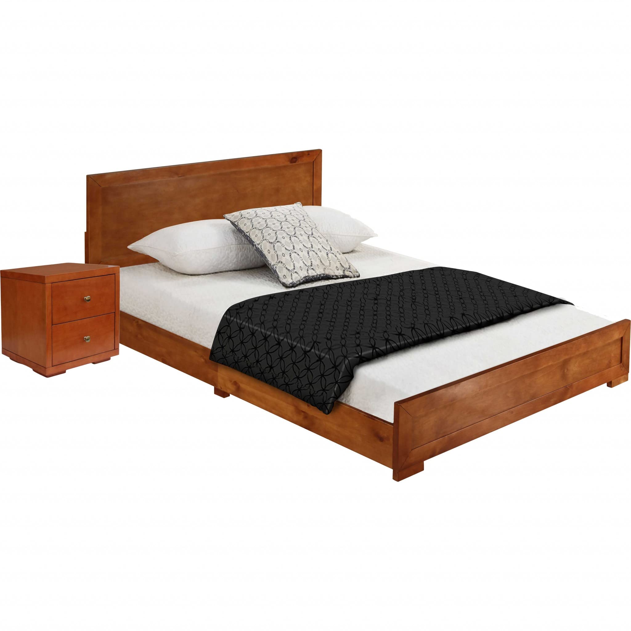 HomeRoots Moma Cherry Wood Platform Full Bed with Nightstand
