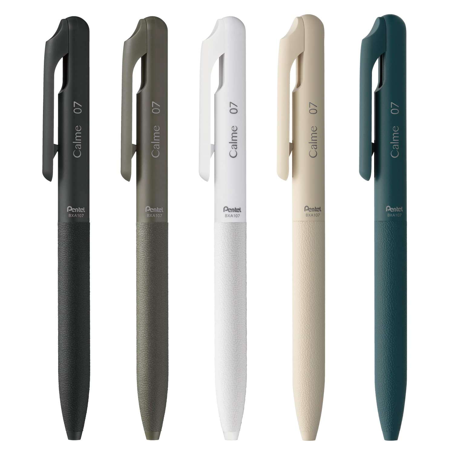 Pentel Amz-Bxa107-5 Calme Oil-Based Ballpoint Pen, 0.03 Inches (0.7 Mm), Black, Khaki, White, Beige, Turquoise, 5 Pieces