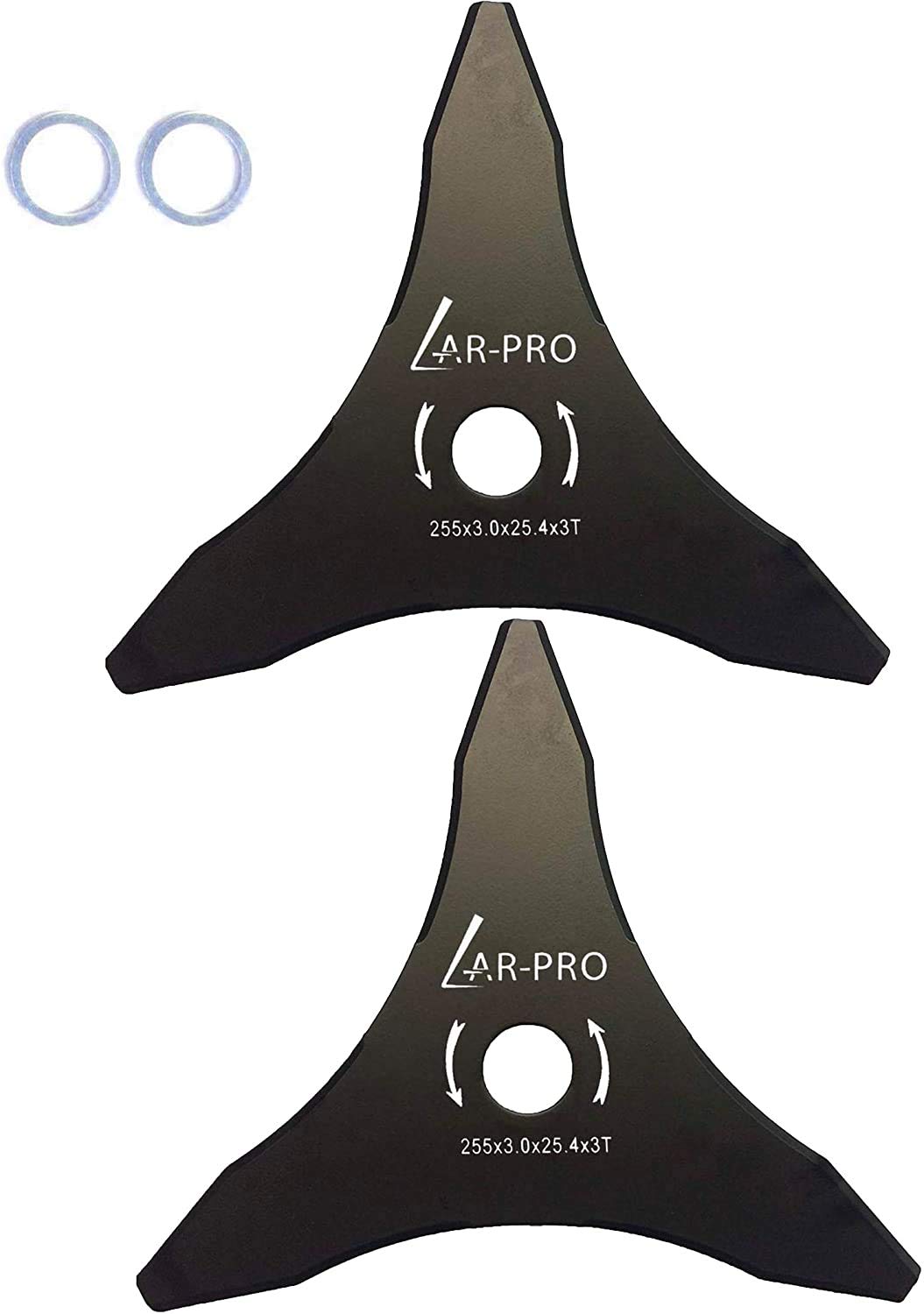 (2-Set) 10' X 3 Teeth Carbon Steel Brush Cutter Blades With Washers - 2 Blades And 2 Washers - Blades For 20Mm Or 25.4Mm Arbor