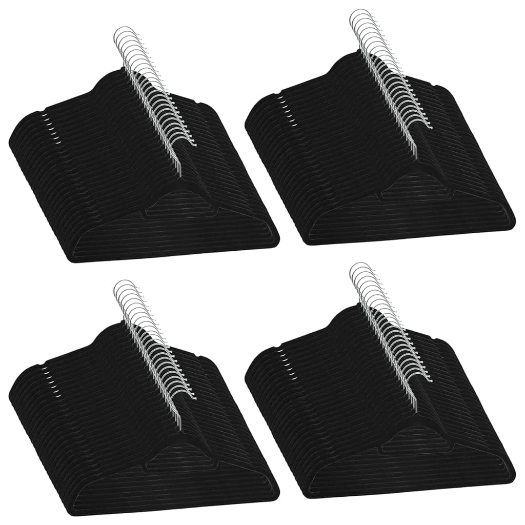 vidaXL 50 pcs Clothes Hanger Set – Durable Anti-Slip Velvet-Coated Plastic and Zinc Alloy Hangers with Rotatable Hook and Multipurpose Bar – Ideal for Wardrobes and Clothes Racks – Black