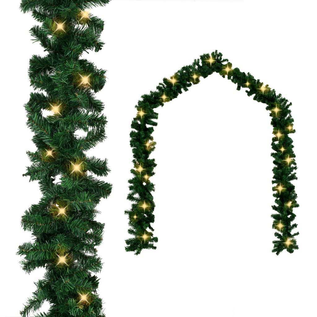 Vidaxl Christmas Garland With Led Lights Holiday Home Living Room Office Garden Terrance Ornament Decor Xmas Decoration Green 32.8' Pvc