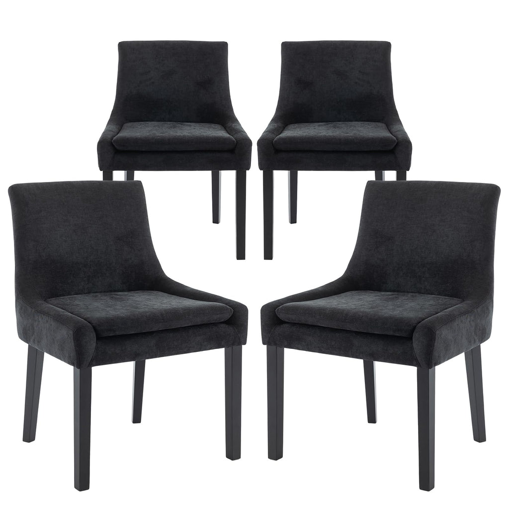 Colamy Modern Dining Chairs Set Of 4, Upholstered Corduroy Accent Side Leisure Chairs With Mid Back And Wood Legs For Living Room/Dining Room-Black