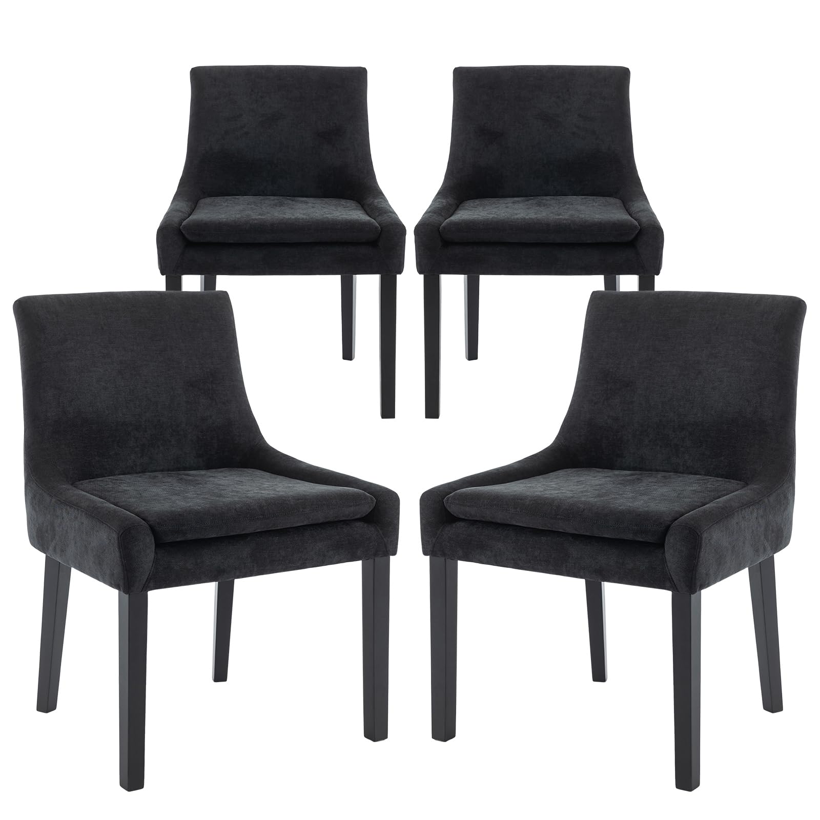 Colamy Modern Dining Chairs Set Of 4, Upholstered Corduroy Accent Side Leisure Chairs With Mid Back And Wood Legs For Living Room/Dining Room-Black
