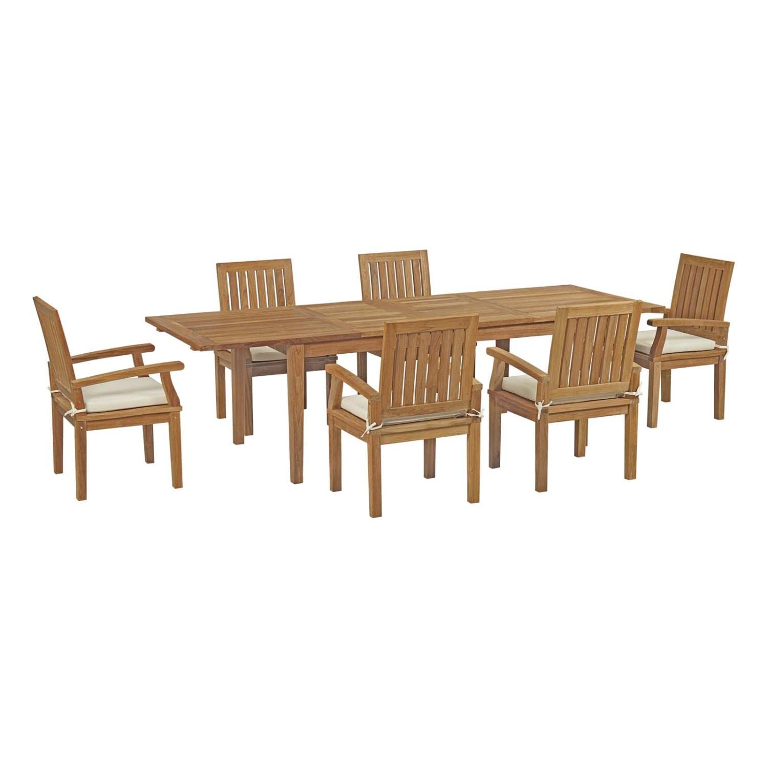 Modway Eei-3279-Nat-Whi-Set Marina Premium Grade A Teak Wood Outdoor Patio Dining Furniture Set, 7 Piece, Natural White