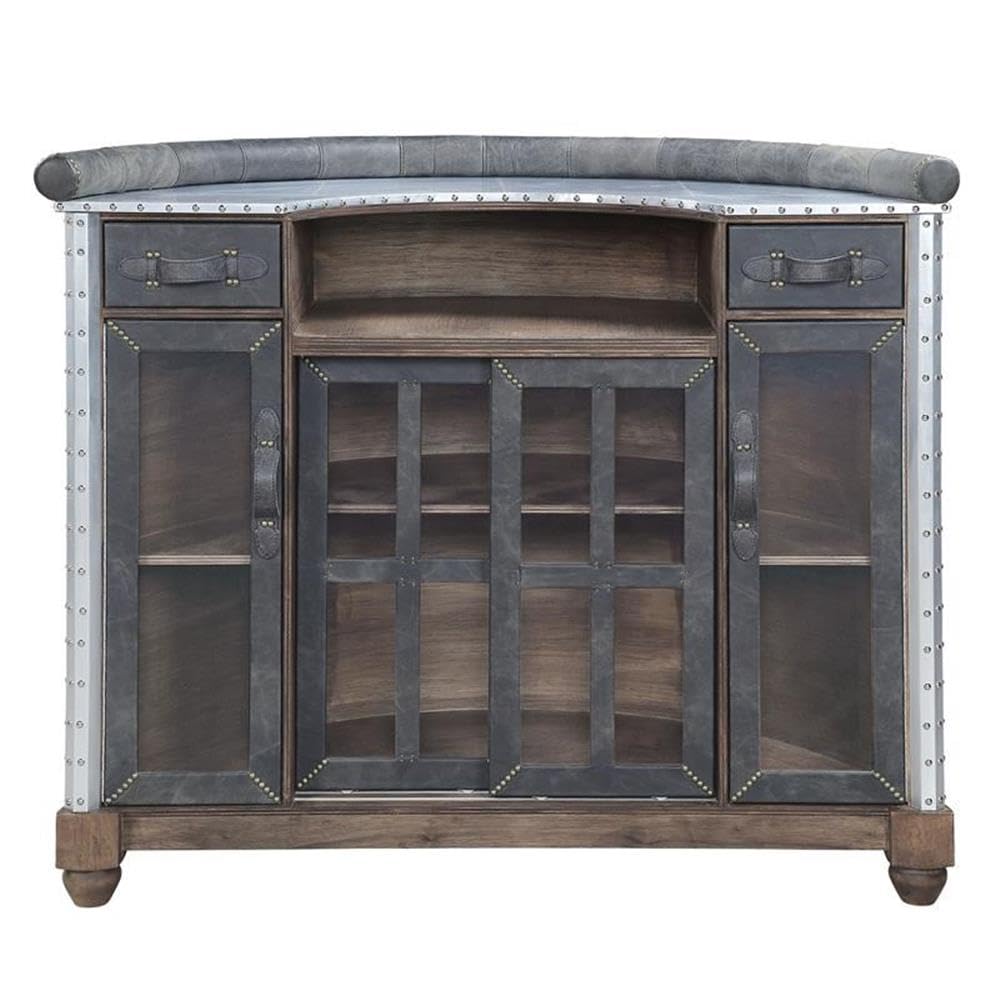 Acme Rahma Bar Table in Antique Ebony Top Grain Leather