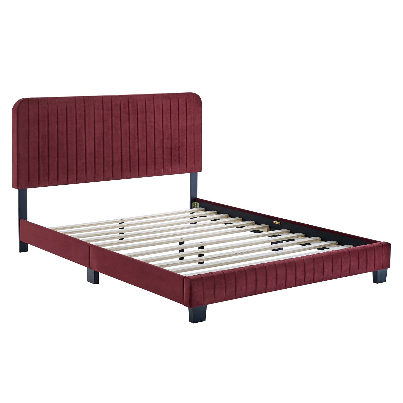 Modway Celine Channel Tufted Performance Velvet Twin Platform Bed in Maroon