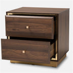 Baxton Studio Cormac Mid-Century Modern Transitional Walnut Brown Finished Wood and Gold Metal 2-Drawer Nightstand