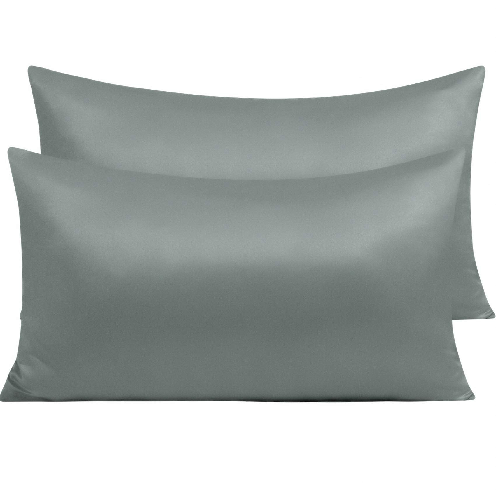 Ntbay Zippered Satin Pillow Cases For Hair And Skin, Luxury King Hidden Zipper Pillowcases Set Of 2, 20X36 Inches, Dark Grey