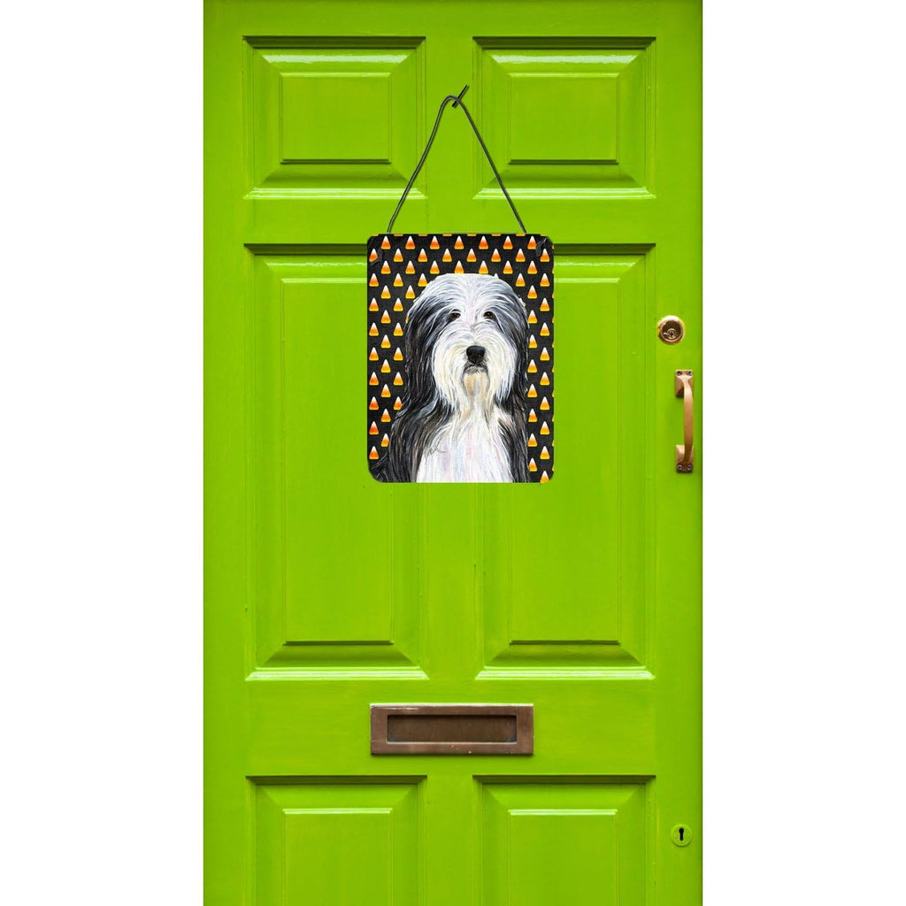 Caroline'S Treasures Ss4290Ds1216 Bearded Collie Candy Corn Halloween Portrait Wall Or Door Hanging Prints Aluminum Metal Sign K