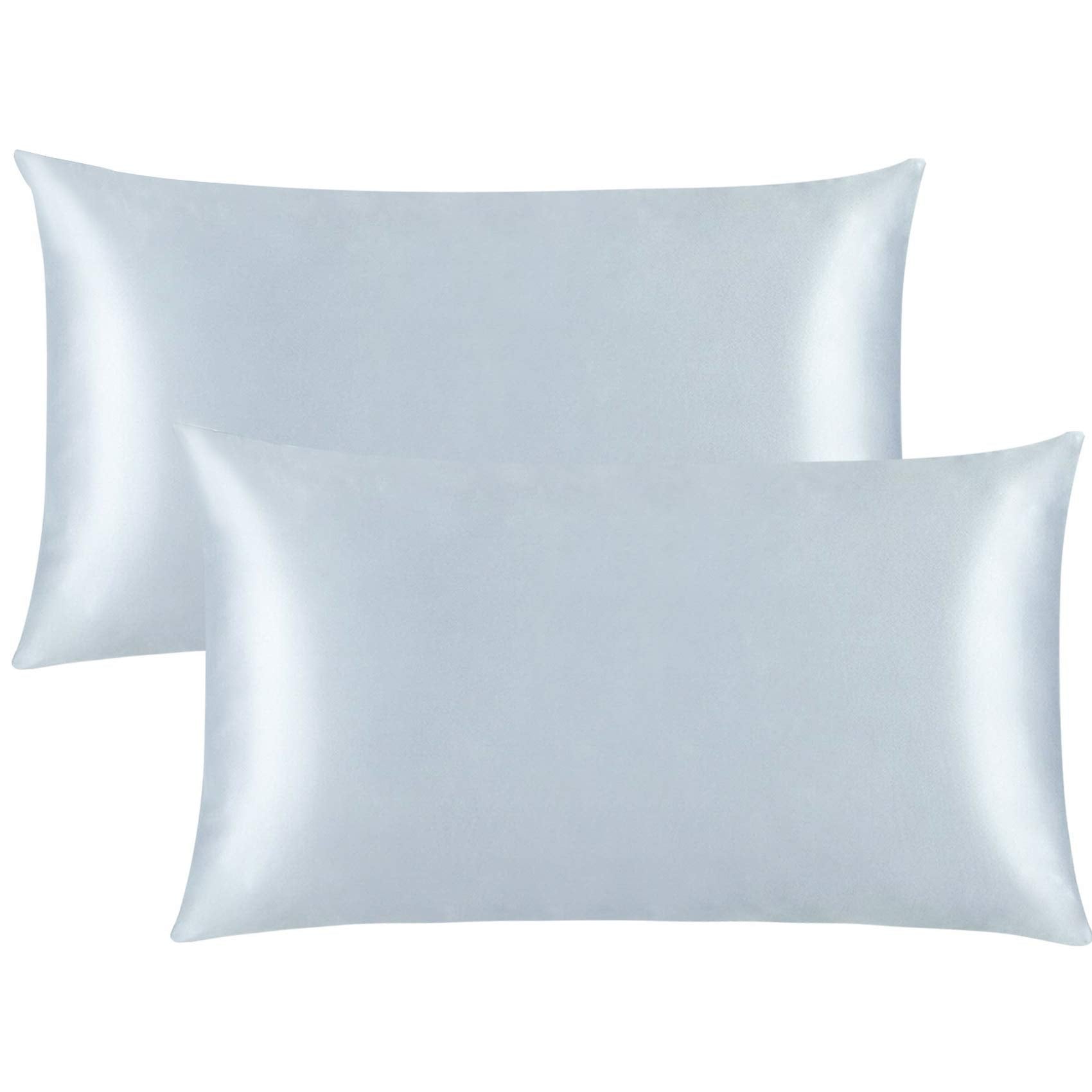 Flxxie 2 Pack Zipped Satin King Pillowcases For Hair And Skin, Silky And Super Soft (20'X36') Zippered Satin Pillow Cases, Gre