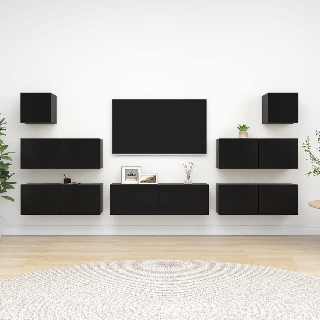 vidaXL TV Cabinet Set 7 Piece Home Living Room Bedroom Furniture HiFi Stereo Cabinet TV Stand Media Unit Entertainment Center Engineered Wood Black