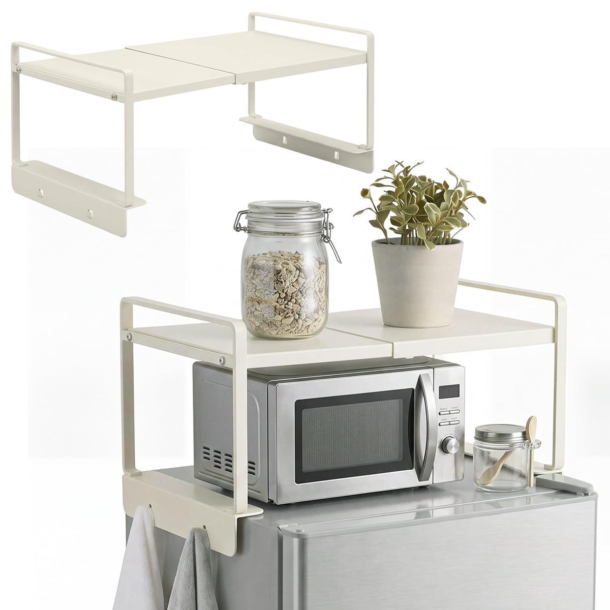 Sintuff 2 Tier Top of Fridge Shelf for Dorm Mini Expandable 1223, Ivory