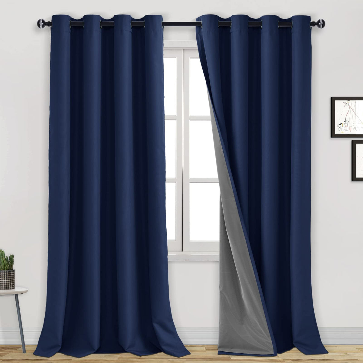 Dwcn 100% Blackout Curtain Full Sun Light Blocking Navy Curtains For Livingroom Room Darkening Grommet Top Window Draperies With