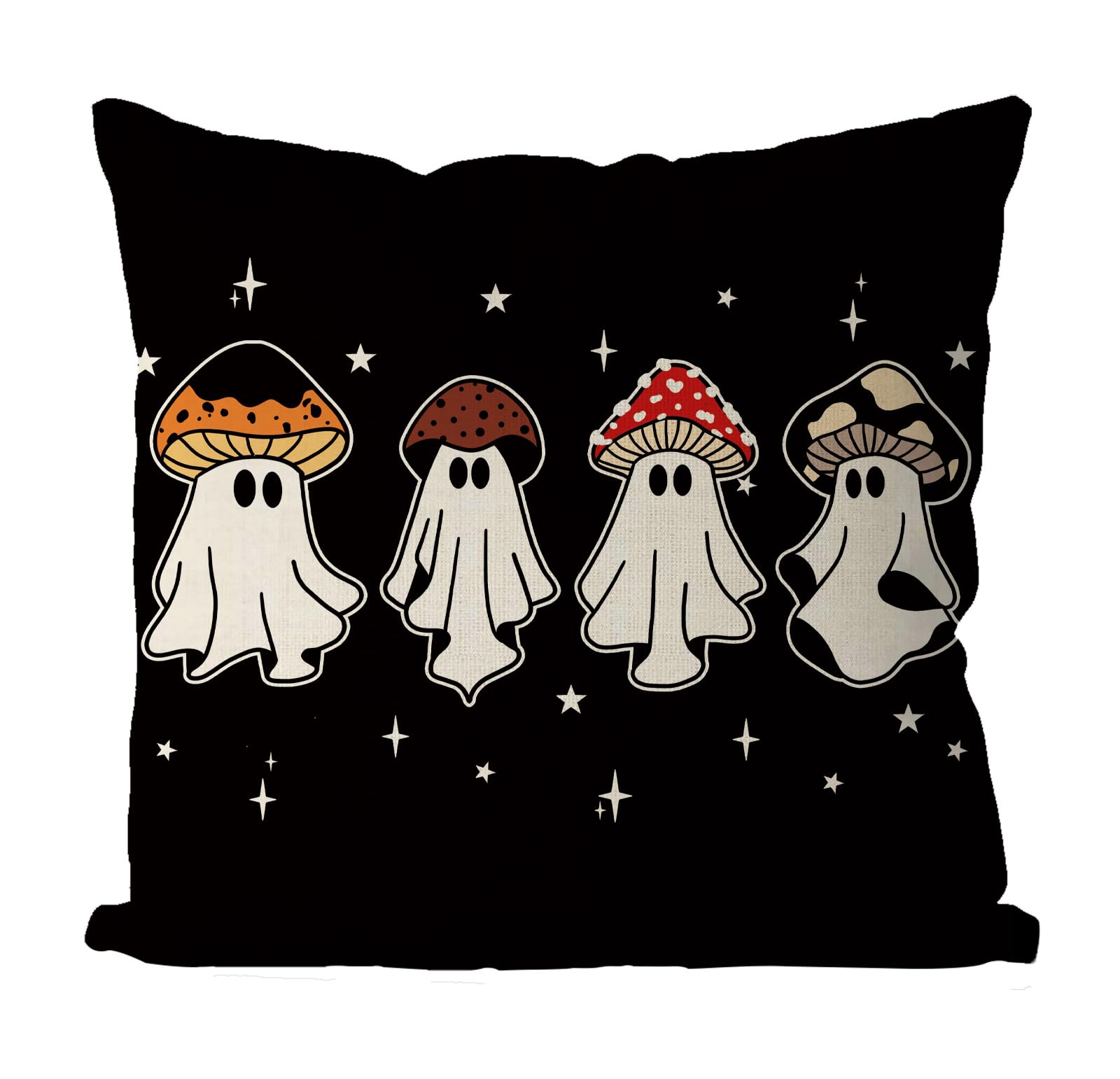 Halloween Pillow Covers 18X18 Inch Halloween Ghosts Mushroom Decor Pillowcase Black Holiday Farmhouse Throw Pillows Indoor Outdo