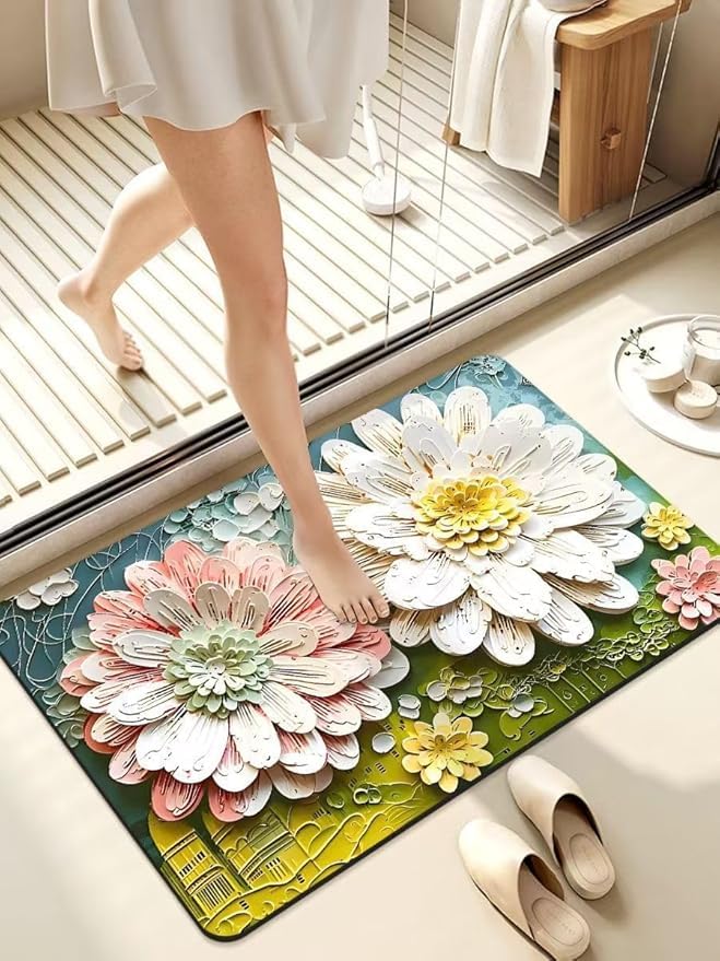 SUKHDHAM Bathroom Mat, Door mat, Rubber NonSlip Quick Dry Rugs Fit Under Door Super Absorbent Thin Fashion Washable Oval Floor 