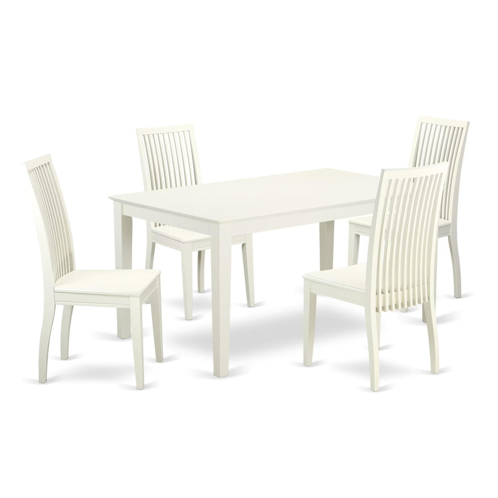 East West Furniture CAIP5-LWH-W 5 Piece Dining Set Includes a Rectangle Dinner Table and 4 Kitchen Dining Chairs, 36x60 Inch, Linen White