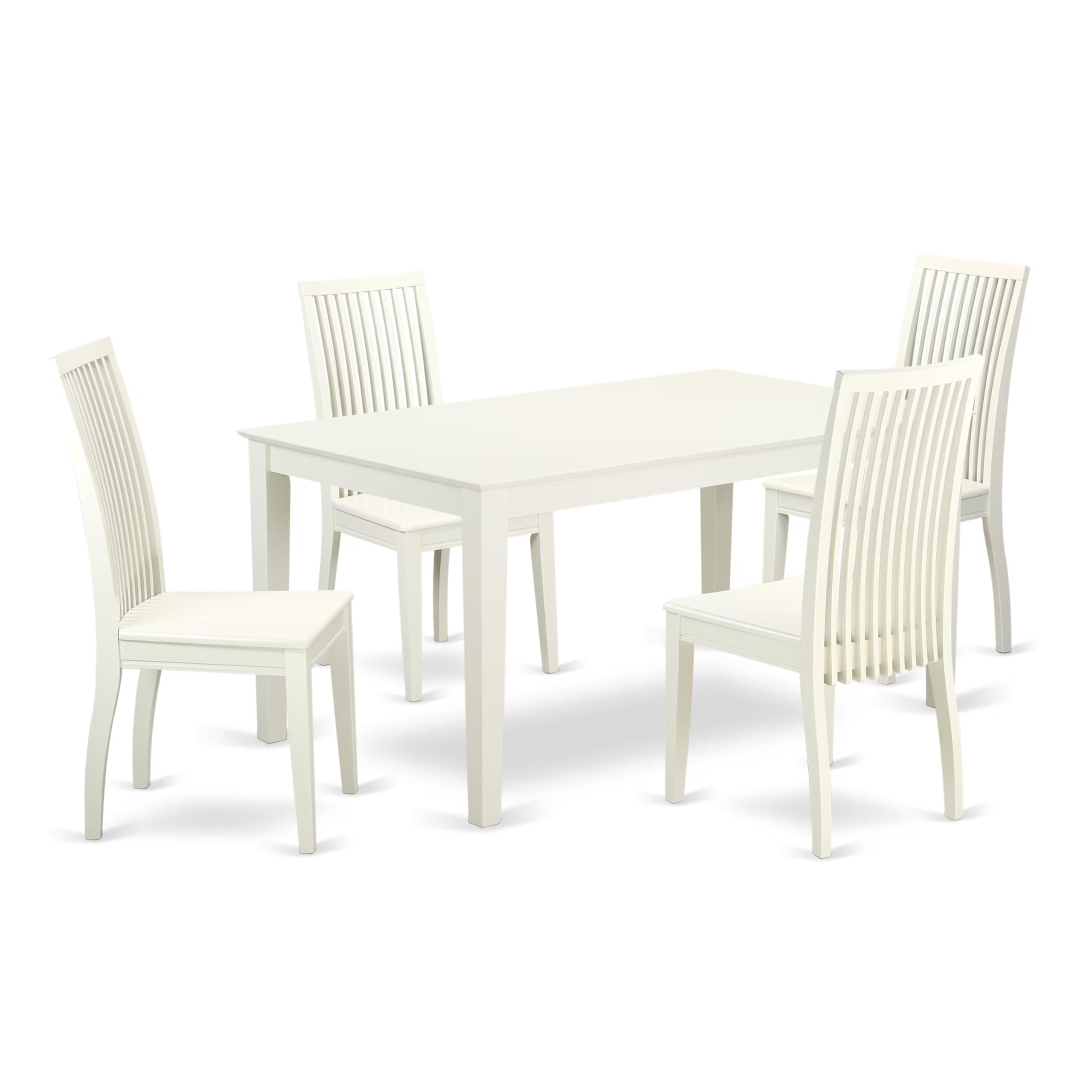 East West Furniture CAIP5-LWH-W 5 Piece Dining Set Includes a Rectangle Dinner Table and 4 Kitchen Dining Chairs, 36x60 Inch, Linen White