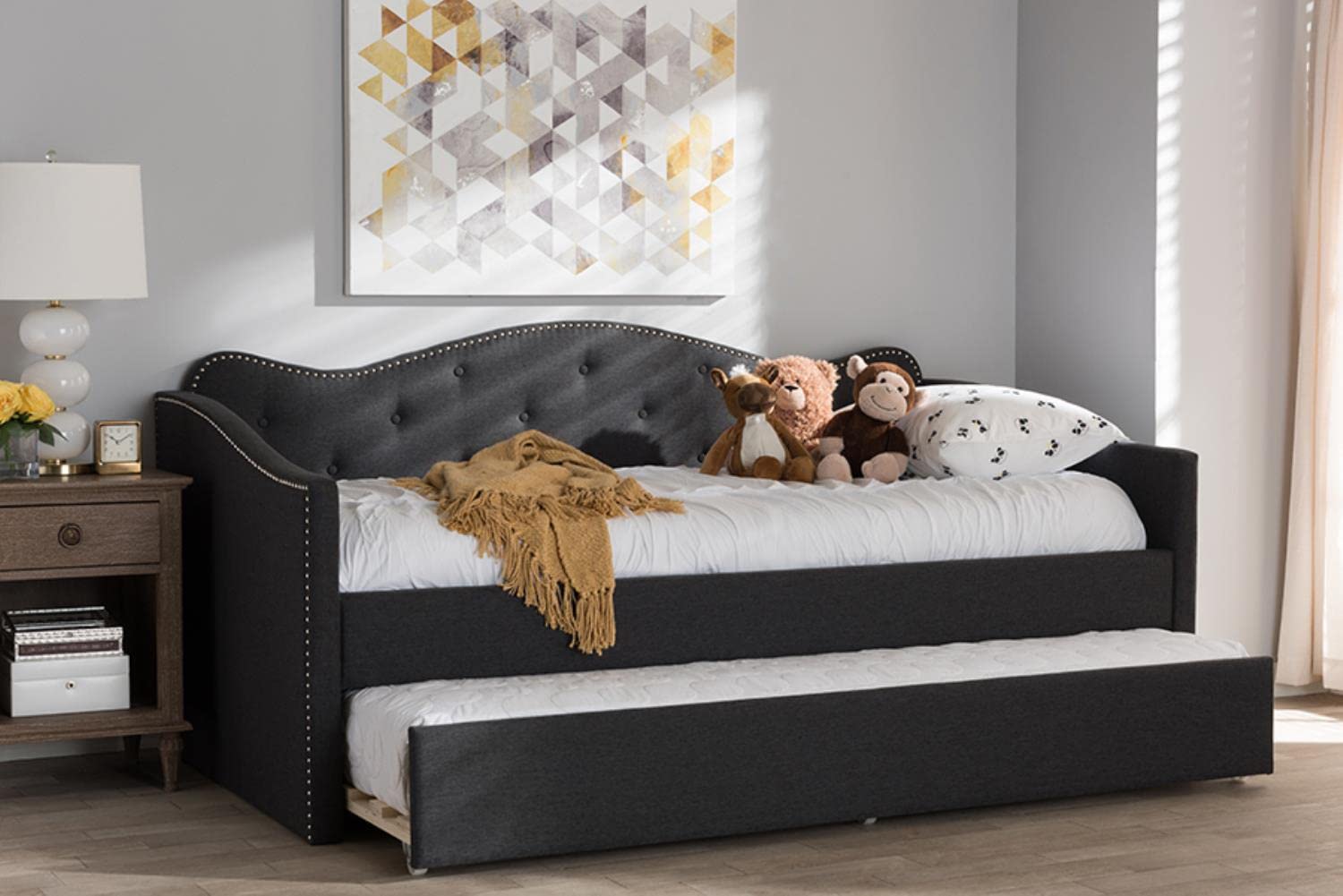 Baxton Studio Kaija Fabric Daybed with Trundle in Dark Gray