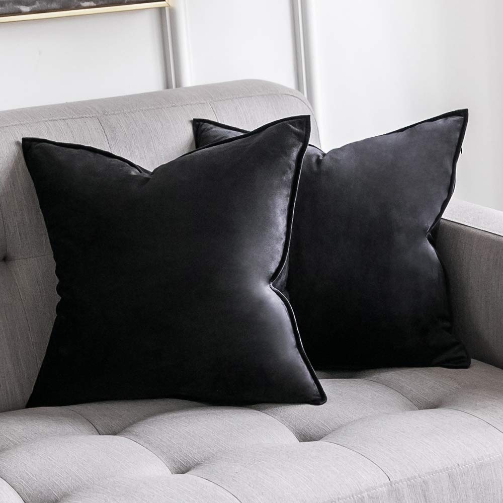 Miulee Pack Of 2 Olive Green Decorative Velvet Throw Pillow Covers Soft Pillowcases Spring Solid Square Cushion Case For Sofa Be
