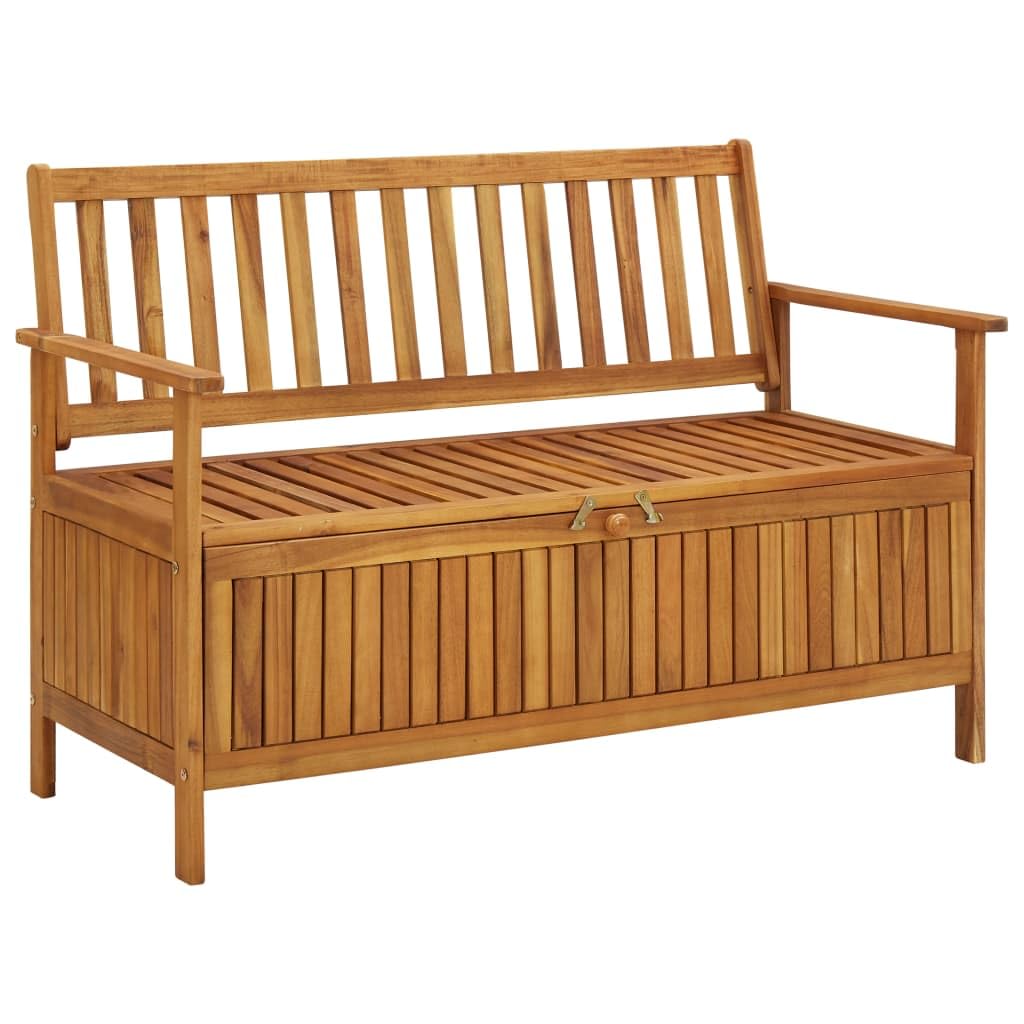 vidaXL 47.2" Patio Storage Bench, Solid Acacia Wood, Outdoor Garden Furniture with Ample Storage Space and Comfortable Seating