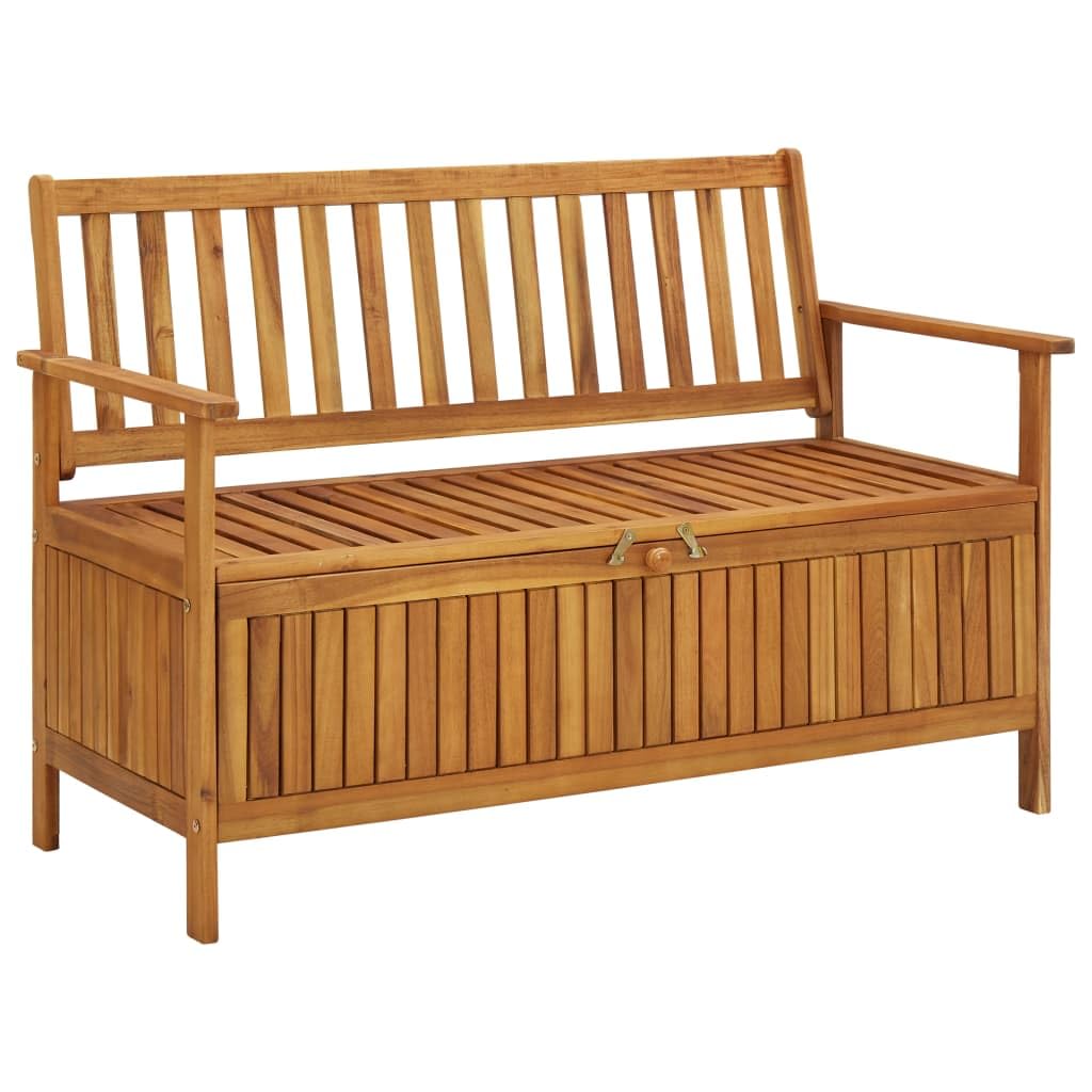 vidaXL 47.2&quot; Patio Storage Bench, Solid Acacia Wood, Outdoor Garden Furniture with Ample Storage Space and Comfortable Seating