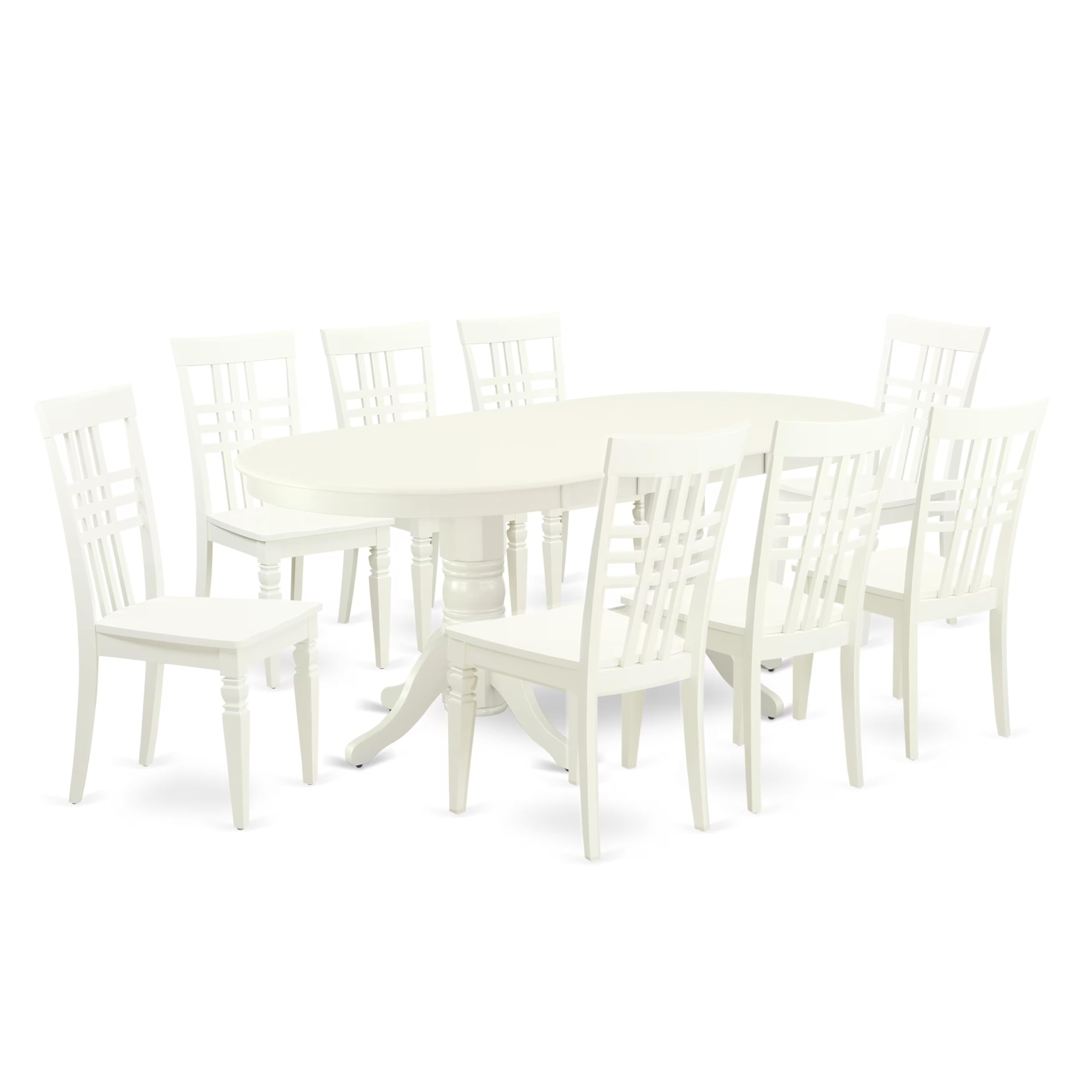 East West Furniture Valg9-Lwh-W 9 Piece Dining Room Furniture Set Includes An Oval Wooden Table With Butterfly Leaf And 8 Kitchen Dining Chairs, 40X76 Inch, Linen White
