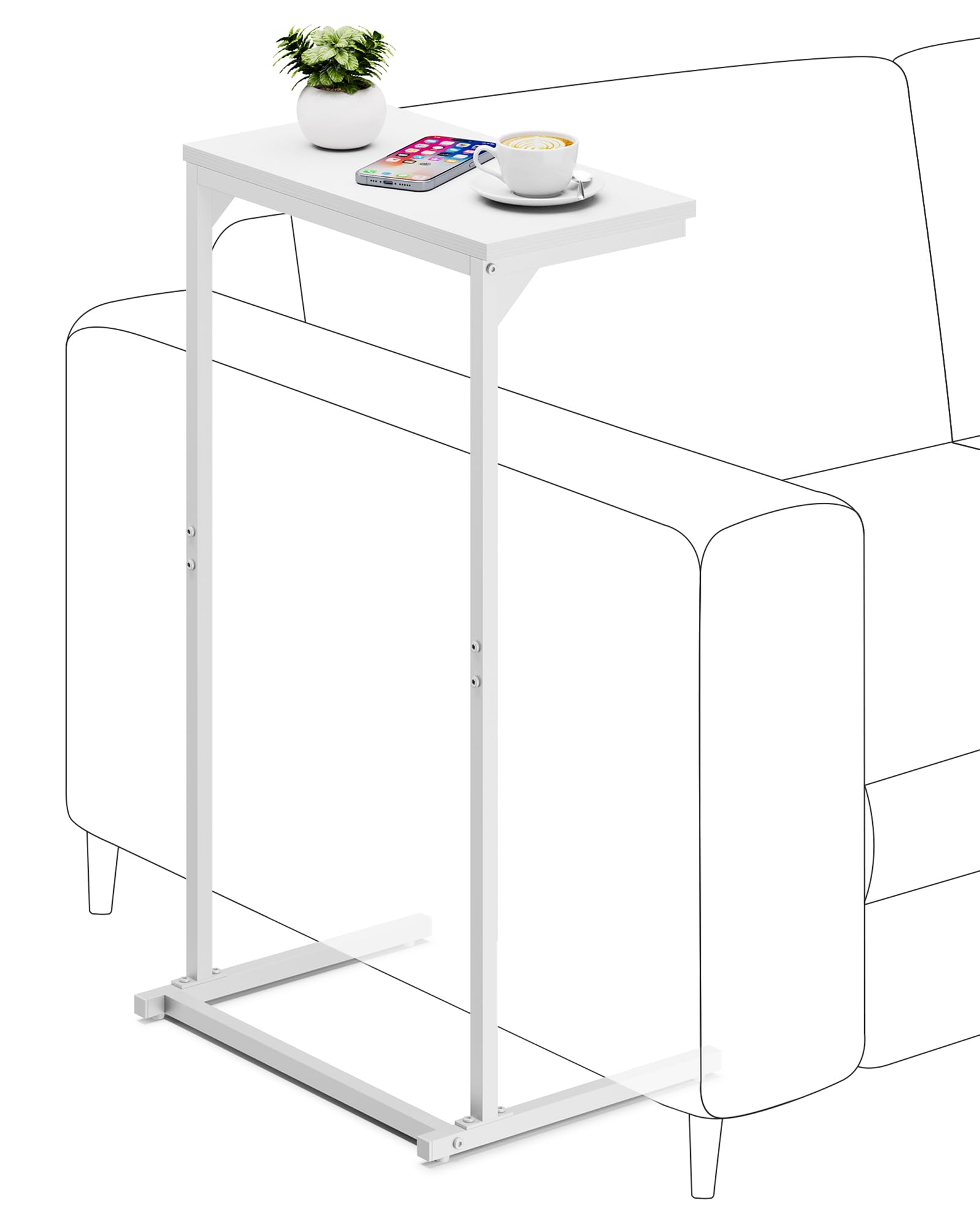 TUTOTAK C Shaped End Table, Small Side Table, 28.7 inch Tall Couch Table, Sofa Table, Living Room, Bed Room, White TB01BW071