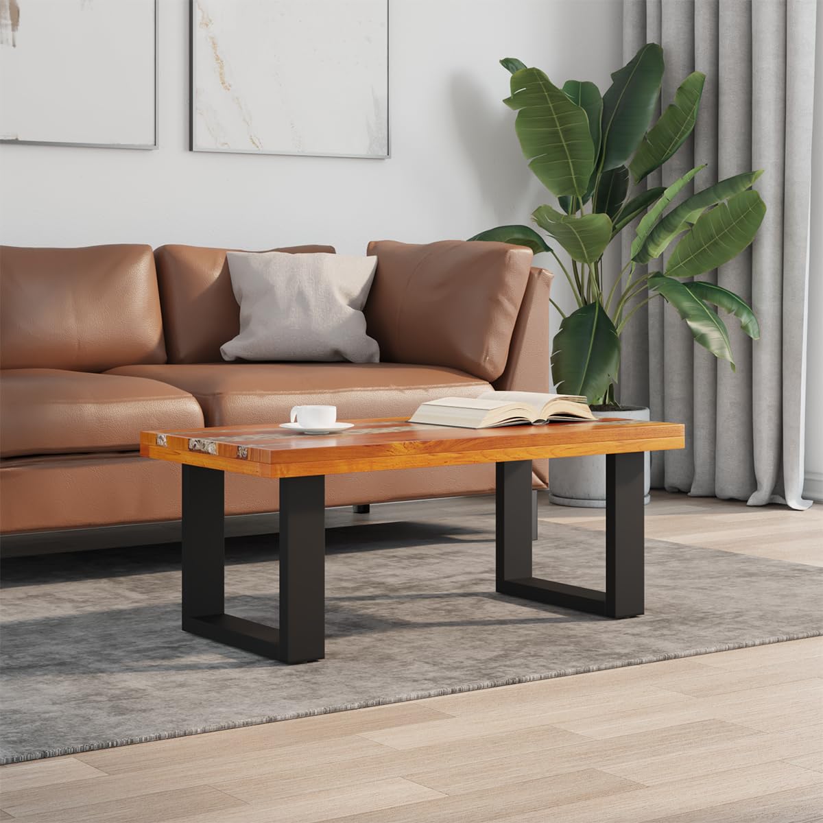 vidaXL Multicolour Solid Teak Resin Coffee Table | Handcrafted 100x50 cm | Rectangular Shape | Unique Living Room Furniture