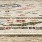 HomeRoots 509314 6 x 9 ft. Ivory Green Blues Pink Yellow Rust Brown Tan & Gray Oriental Power Loom Stain Resistant Rectangle Area Rug with Fringe