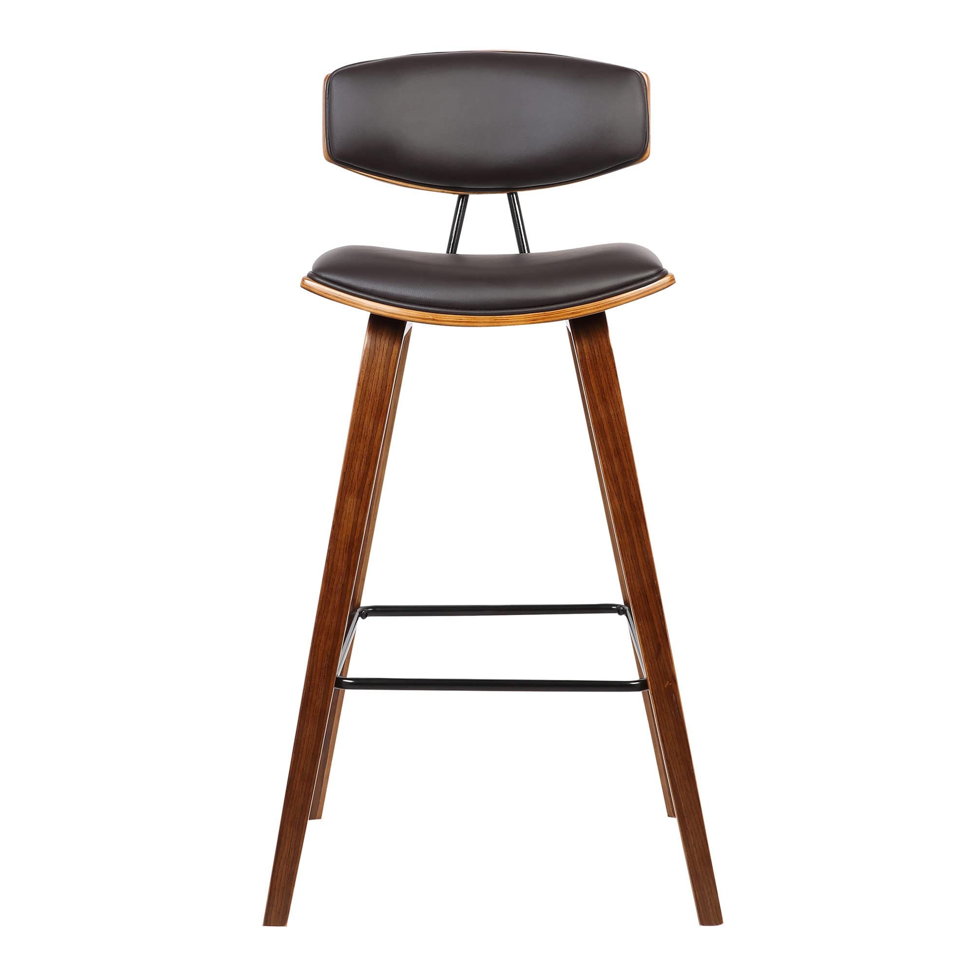 HomeRoots Poplar, Metal, Faux Leather 26â€ Brown Faux Leather Mid Century Modern Bar Stool