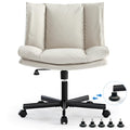LEAGOO Criss Cross Chair with Wheels, Armless Cross Legged Office Chair, Comfy PU-Leather Desk Chair, Modern Swivel Height Adjus