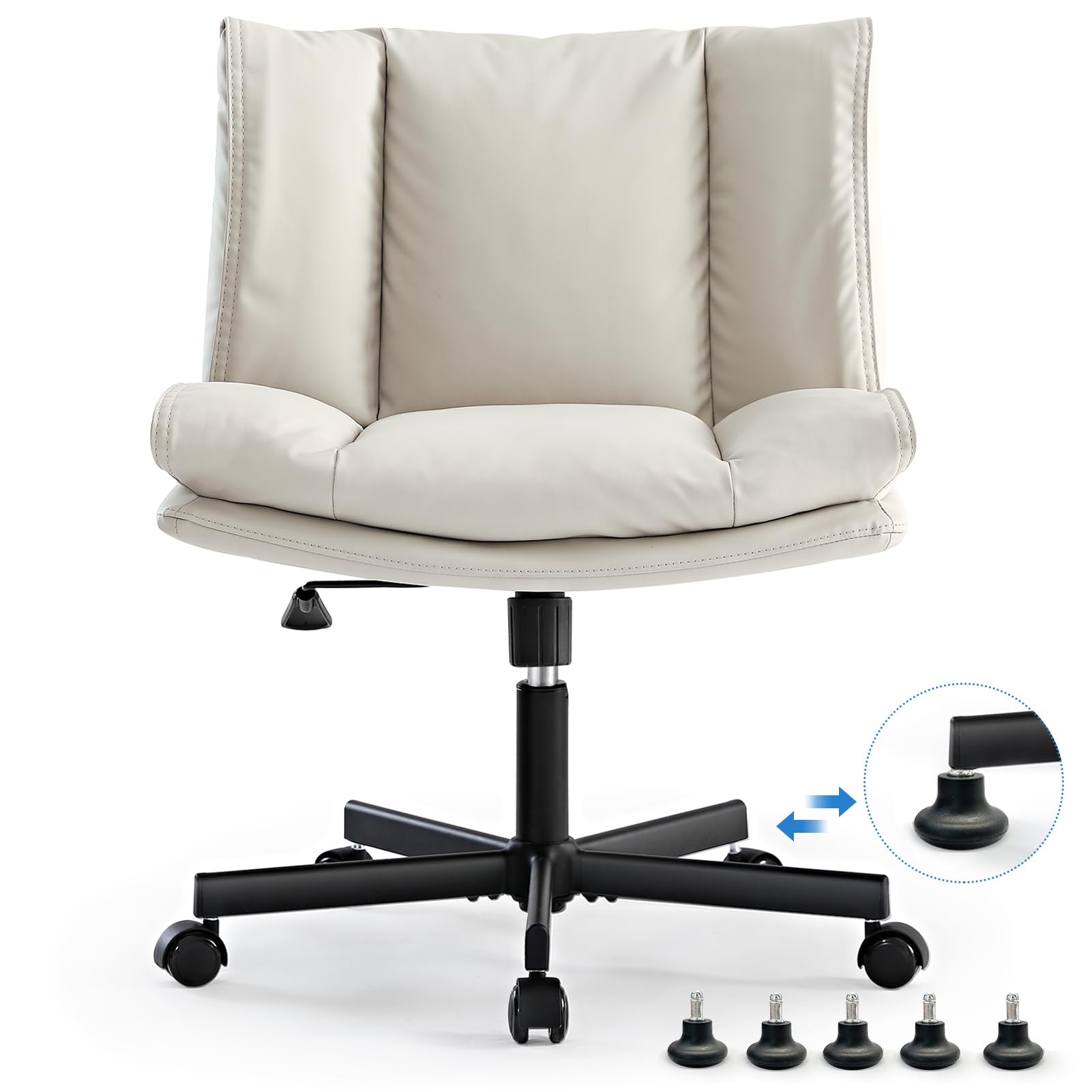 LEAGOO Criss Cross Chair with Wheels, Armless Cross Legged Office Chair, Comfy PU-Leather Desk Chair, Modern Swivel Height Adjus