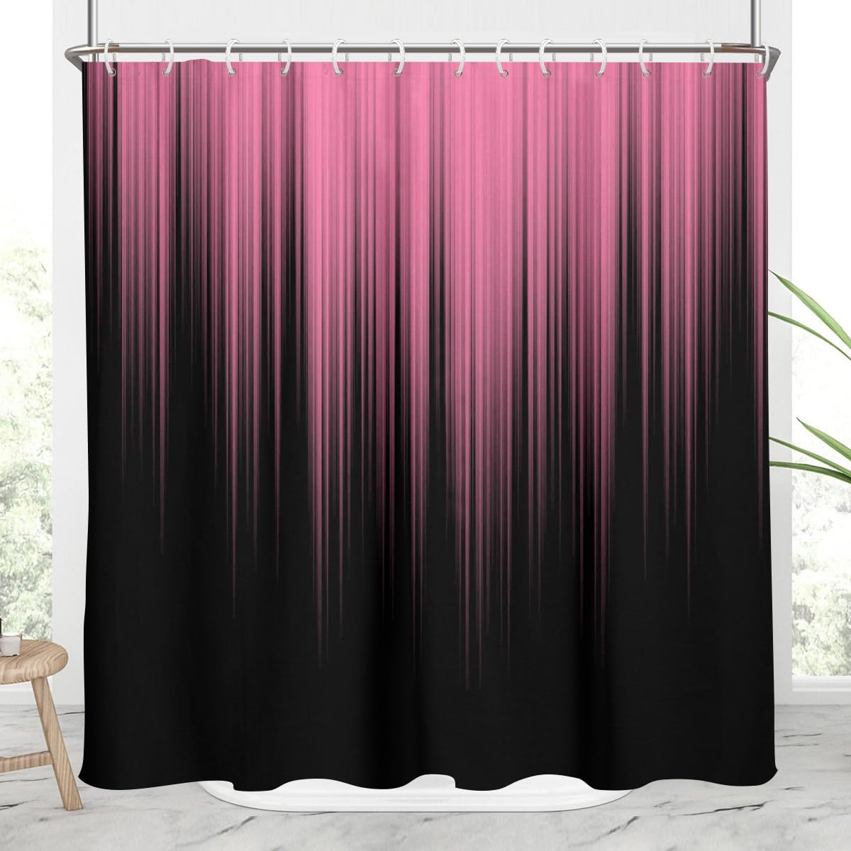 Aatter Pink And Black Shower Curtain Ombre Abstract Gradient Girls Girly Cute Preppy Designer Women Teen Glam Two Tone Modern Ar