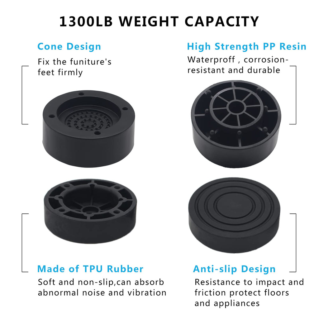 Hanihua 4 Sets Black Round Furniture Risers, Heavy Duty Bed Risers Lifts Height 1'', 2'', 3 Inch, Adjustable Bed Lifts Risers Fo