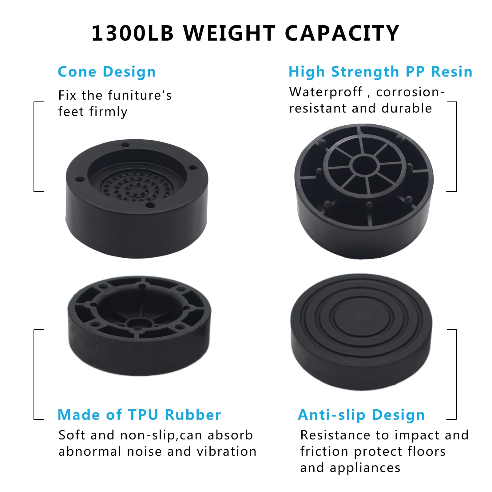 Hanihua 4 Sets Black Round Furniture Risers, Heavy Duty Bed Risers Lifts Height 1'', 2'', 3 Inch, Adjustable Bed Lifts Risers Fo