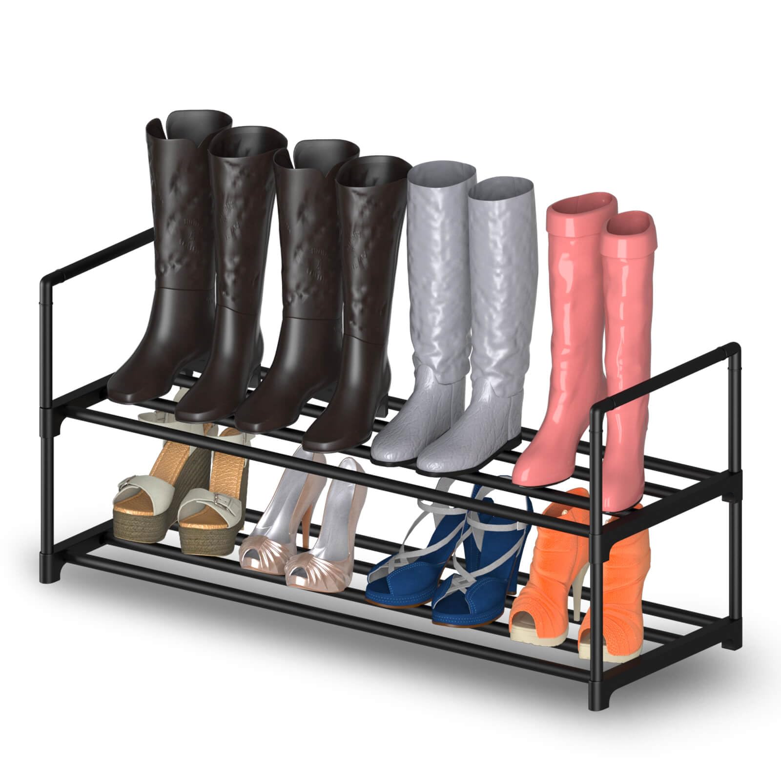 Hsscblet 2 Tier Metal Shoe Rack,Adjustable Shoe Shelf Storage Organizer,Stackable Boot & Shoe Storage,For Entryway,Hallway,Closet,Black