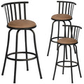FurnitureR Classic Barstools Set of 3, Country Style Bar Chairs with Back and Footrest Swivel Counter Height Bar Stools for Kitc