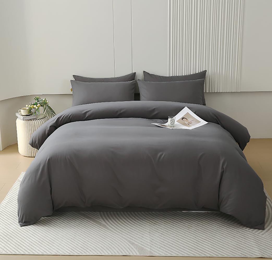 Houseri Grey Comforter Queen Size Solid Dark Gray Bedding Comforters Sets Men Women Modern Dark Grey Queen Comforter Set For Tee