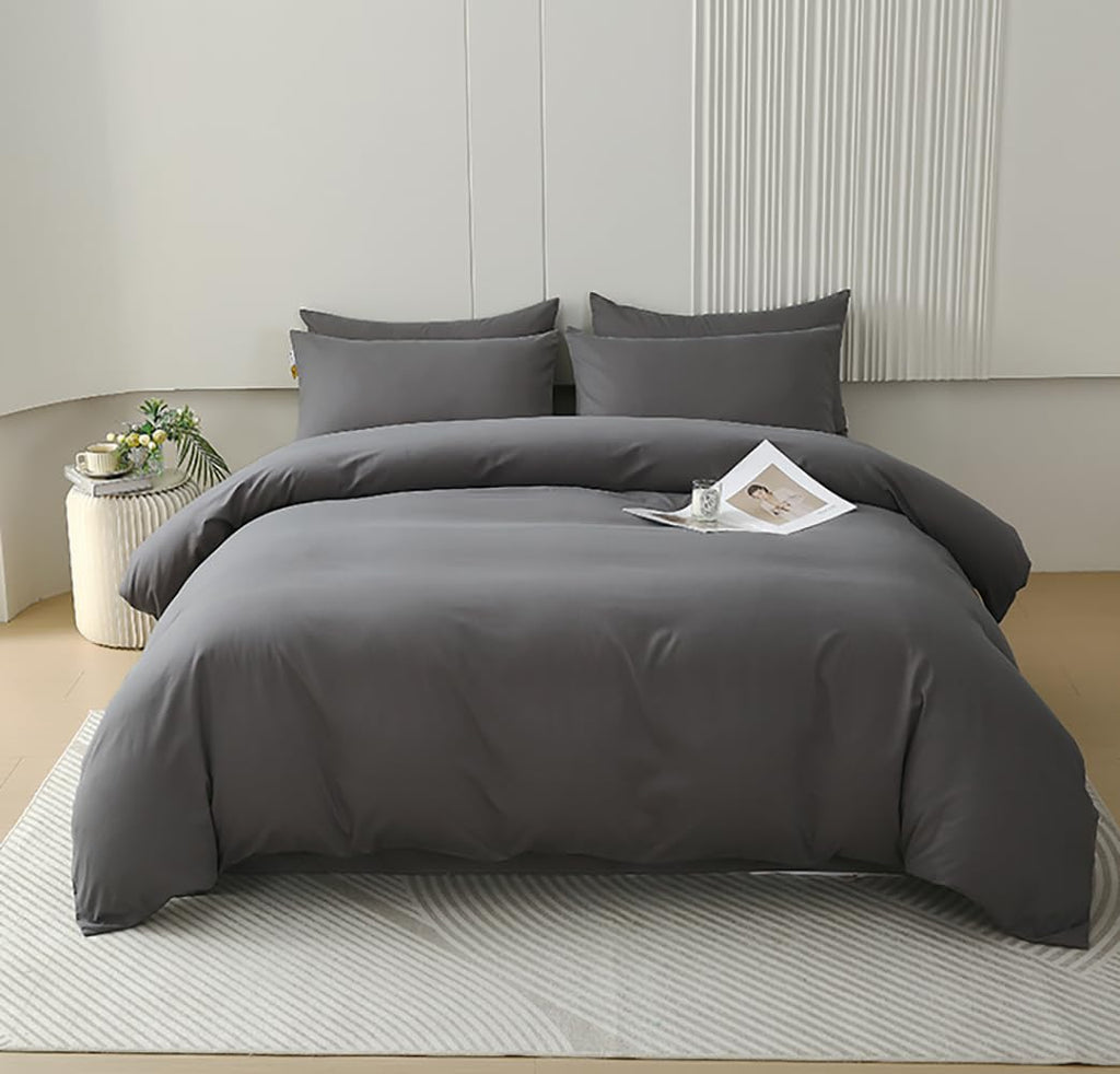 Houseri Dark Grey Comforter Set King Deep Gray Bedding Men Plain Grey Comforters Sets King Size For Women Solid Gray King Size C