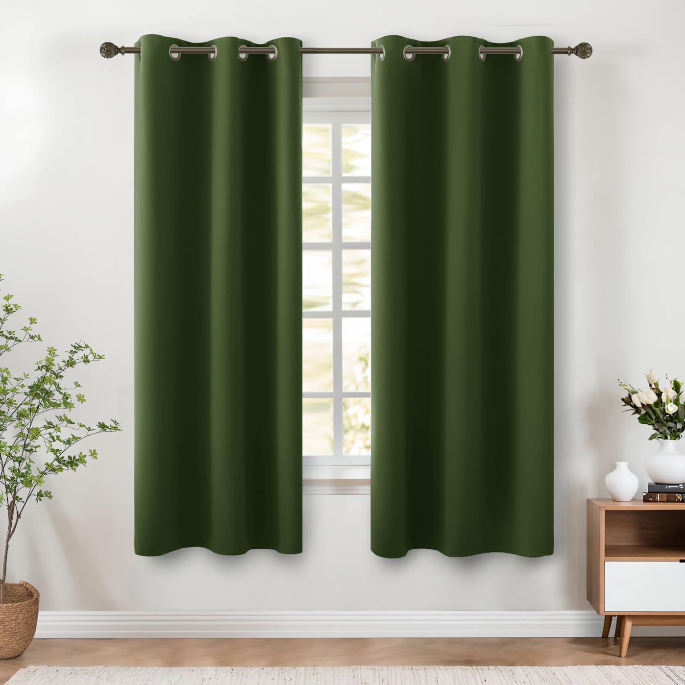 Koufall 63 Inch Curtains 2 Panel Set,Blackout Elegant Modern Curtains For Living Room Bedroom,42X63 In Long,Dark Army Olive Green