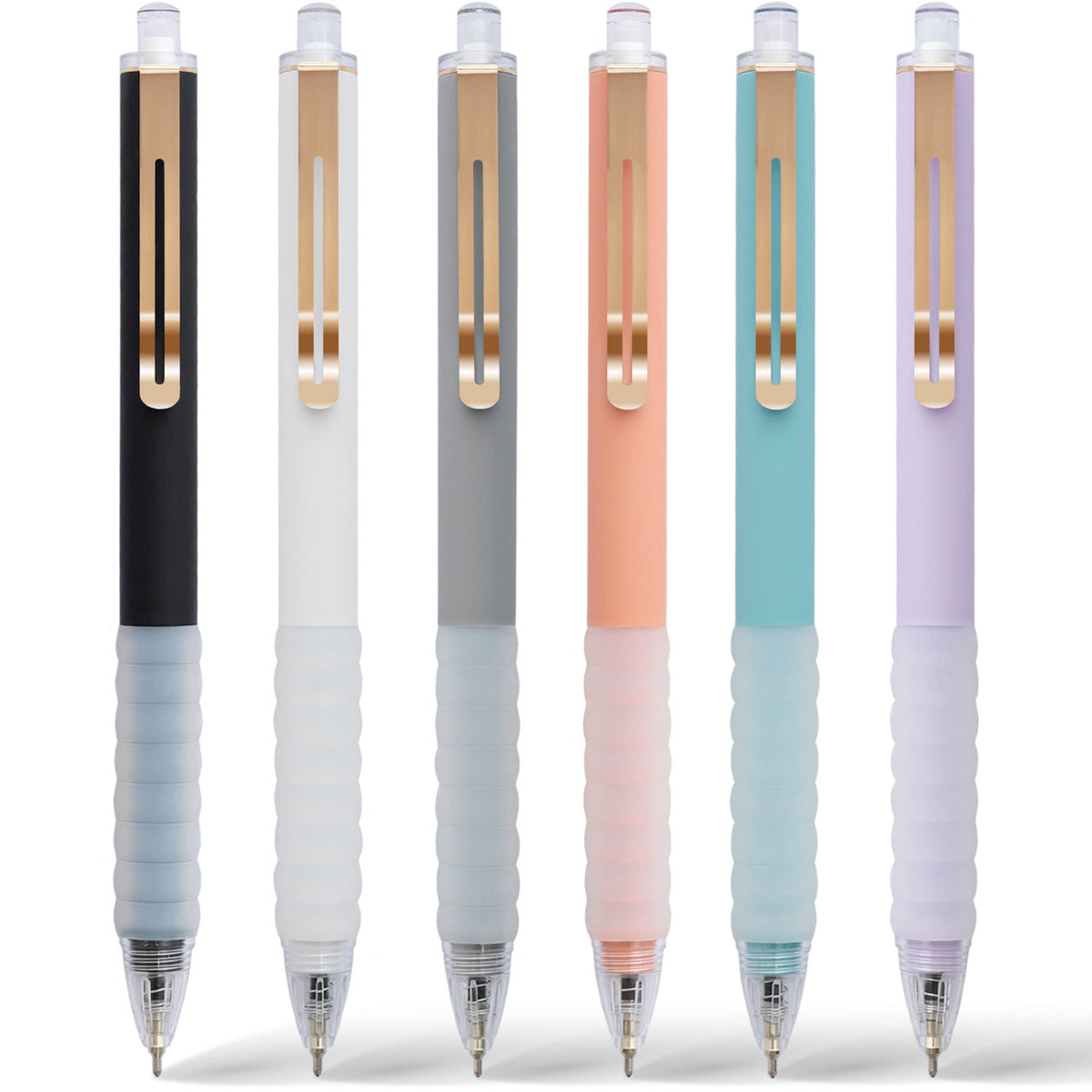 Azgo Ballpoint Pens Black Retractable Ink Writing Pen Office 0.7Mm Ball Point Pen For Journaling (Gold 6-Count)