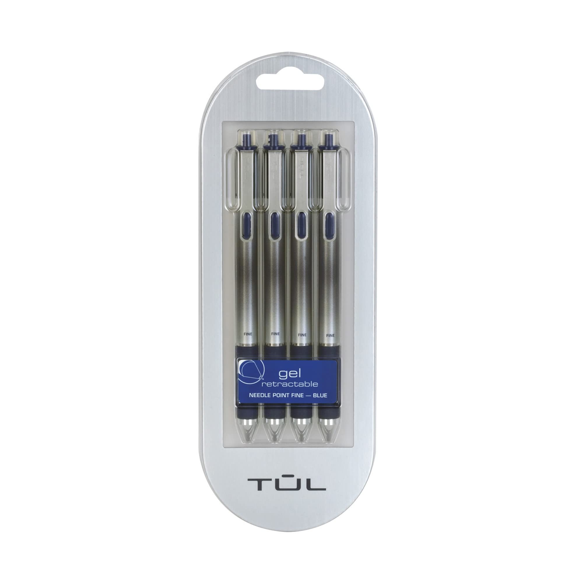 Tul Gel Pens, Retractable, Needle Point, 0.5 Mm, Blue Barrel, Blue Ink, Pack Of 4