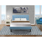 East West Furniture FN11Q-1GA0C 2-Piece Fannin Bed Set with 1 Queen Size Frame and an End Table for Bedroom - Reliable and Sturdy Manufacturing - Denim Blue Linen Fabric