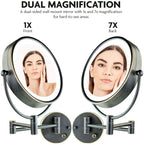 Ovente 9' Lighted Wall Mount Makeup Mirror - 1X/ 7X Magnifier, Hardwired Glow Cosmetic Light Mirror, Spinning 360-Degree, Doubl