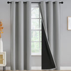 Grey Full Shade Curtain Panels, Thermal Insulated & Energy Efficiency Window Draperies for Guest Room, Full Blackout Curtains & 